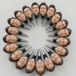 Personalized Bobble Head Wine Stopper Custom Polymer Clay Wedding Favors,