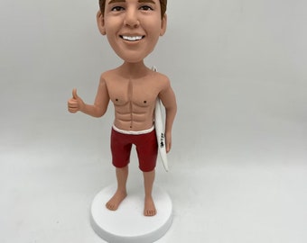 Figura de arcilla polimérica personalizada, cabezón de surf personalizado,