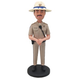 Custom Sheriff Bobblehead  &quot;SALAZAR&quot; Badge  White Hat Detail  Realistic Police Gift with Radio Holster