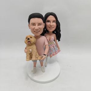 Custom couple bobble head, bobblehead couple,bobblehead wedding cake topper, wedding gifts with dog/cat(pets)