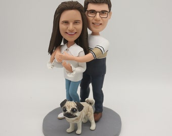 Benutzerdefinierte Paar Bobbleheads mit Hund, personalisiertes Geschenk zur Hochzeit,