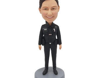 Personalized Polymer Clay Figurine,Custom Police Officer Bobblehead,