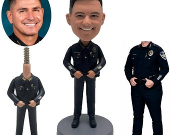 Figura cabezona personalizada de jefe de policía, regalo personalizado para oficial, figura de arcilla polimérica