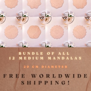 Bundel van alle 12 middelgrote houten mandala's om in te kleuren, 20 cm, kunstzinnige therapie, doe-het-zelf, kleuren voor volwassenen, kunst aan de muur, schilderen, woondecoratie, kleurborden