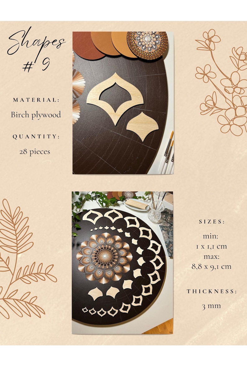 Juegos de plantillas de madera profesionales para dibujar, herramientas de arte de puntos, formas de madera, suministros de arte Mandala, creación de patrones, figuras geométricas, calco. 9. Design #9 28pcs