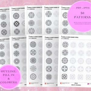 9.NEW! Simple Central patterns training sheets! Pdf/jpeg. Mandala art, digital paper, instant downloads, handmade, art therapy, calligraphy