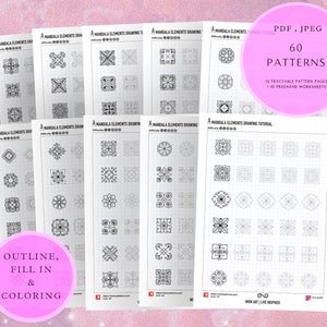 10.NEW! Simple Square patterns training sheets! Pdf/jpeg. Mandala art, digital paper, instant downloads, handmade, art therapy, calligraphy