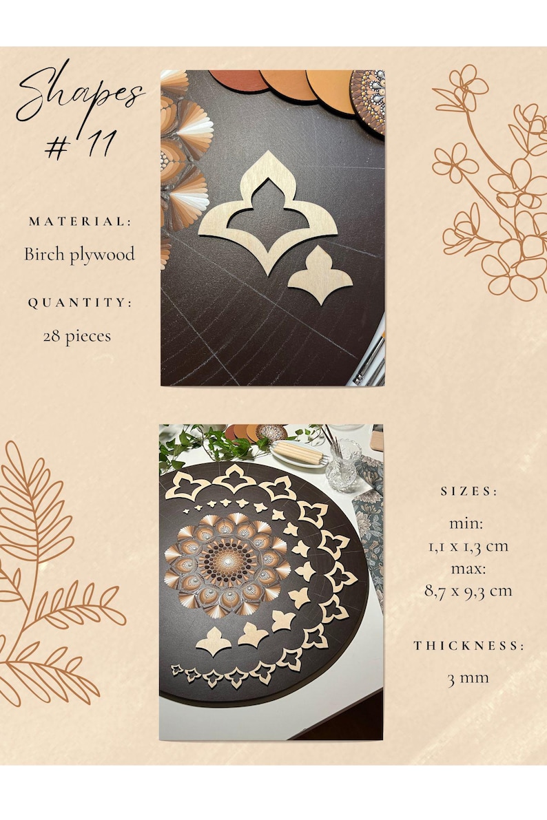Juegos de plantillas de madera profesionales para dibujar, herramientas de arte de puntos, formas de madera, suministros de arte Mandala, creación de patrones, figuras geométricas, calco. 11. Design #11 28pcs