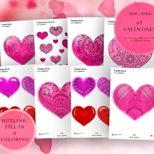 17.Valentines for OUTLINE, Fill in and Coloring, pdf,jpeg. Gifts, digital paper, instant downloads, coloring page, art therapy, scrapbooking