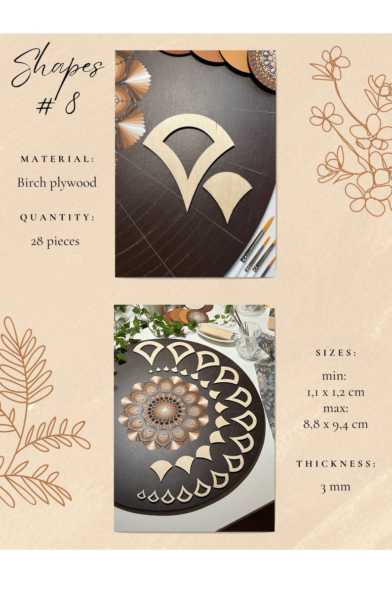 Juegos de plantillas de madera profesionales para dibujar, herramientas de arte de puntos, formas de madera, suministros de arte Mandala, creación de patrones, figuras geométricas, calco. 8. Design #8 28pcs