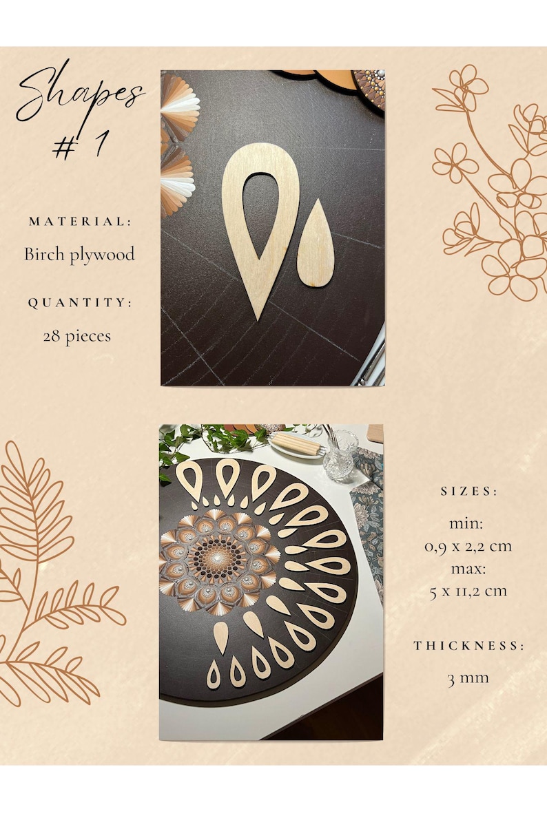 Juegos de plantillas de madera profesionales para dibujar, herramientas de arte de puntos, formas de madera, suministros de arte Mandala, creación de patrones, figuras geométricas, calco. 1. Design #1 28pcs