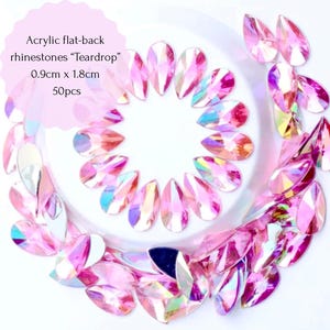 50pcs Teardrop Flatback Rhinestones, 0.9x1.8cm.Dot art supplies, Mandala art, Acrylic Gems,DIY Crafts and Jewelry Making.10 Colors Available