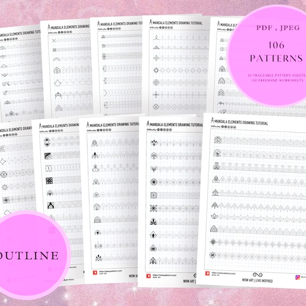 3.Simple Patterns training sheets Part.1! Pdf, jpeg. Mandala art, digital paper, instant downloads, handmade, art therapy, calligraphy