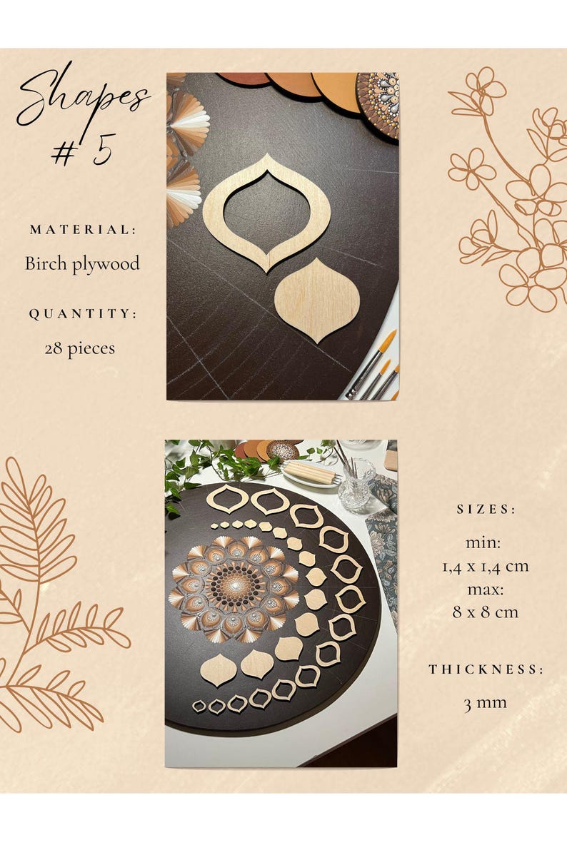 Juegos de plantillas de madera profesionales para dibujar, herramientas de arte de puntos, formas de madera, suministros de arte Mandala, creación de patrones, figuras geométricas, calco. 5. Design #5 28pcs