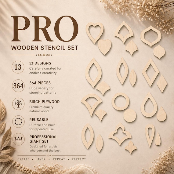 Professional wooden stencil sets for drawing, dot art tools, wooden shapes, Mandala art supplies,pattern building,geometric figures,tracing