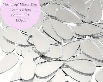 150 piezas de mosaicos de vidrio en forma de lágrima, 1,2 x 2,5 cm, 1,2 mm de espesor. Suministros para arte de puntos, arte de mandala, gemas acrílicas, manualidades de bricolaje y fabricación de joyas.