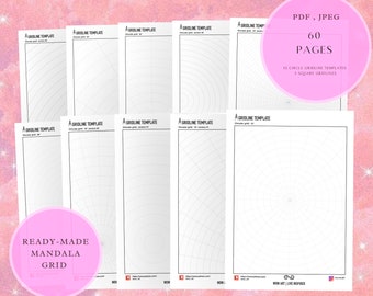 16.Gridline Templates (60).PDF,JPEG. Mandala art, digital paper, instant download, handmade, art therapy, diy kit, papercraft,mandala markup