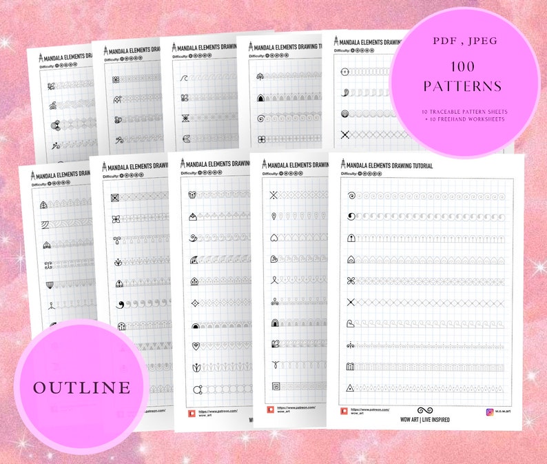 2.NEW 1x1 cell Patterns training sheets for beginnersPdf,jpeg. Mandala art, diy, instant downloads, lettering, art therapy, calligraphy image 1