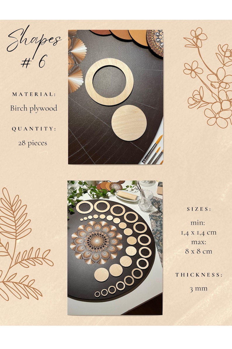 Juegos de plantillas de madera profesionales para dibujar, herramientas de arte de puntos, formas de madera, suministros de arte Mandala, creación de patrones, figuras geométricas, calco. 6. Design #6 28pcs