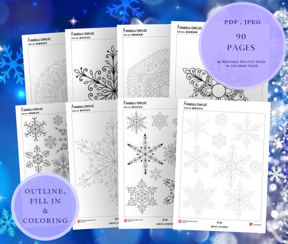 18.Snowflake-mandalas for outline and coloring, jpeg,pdf. Digital paper,instant downloads,coloring page,art therapy,calligraphy,scrapbooking