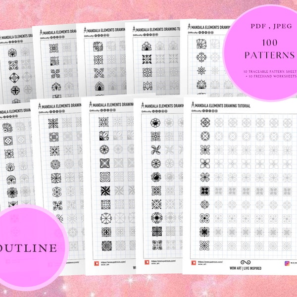 19.NUOVO! Fogli di formazione con modelli 2x2 celle!Pdf,jpeg. Arte mandala, fai da te, carta digitale, download istantanei, scritte, arteterapia, calligrafia