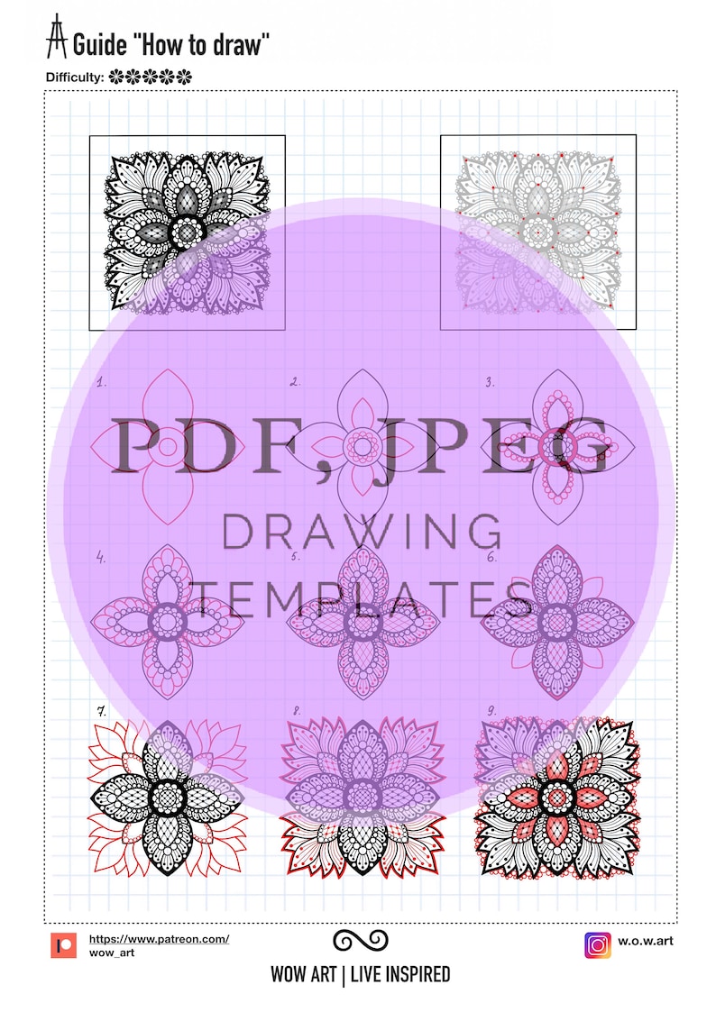 12. Guides artistiques Comment dessiner avec un motif de mandala central complexe des feuilles d'exercices pour le CONTOUR et le Remplissage. PDF, JPEG.Mandala art. image 2