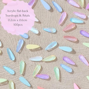 100pcs Flatback Boho &quot;Teardrops&Petals&quot;, 0.2x0.6cm.Dot art supplies, Mandala art, Acrylic Gems,DIY Crafts and Jewelry Making.7 Colors