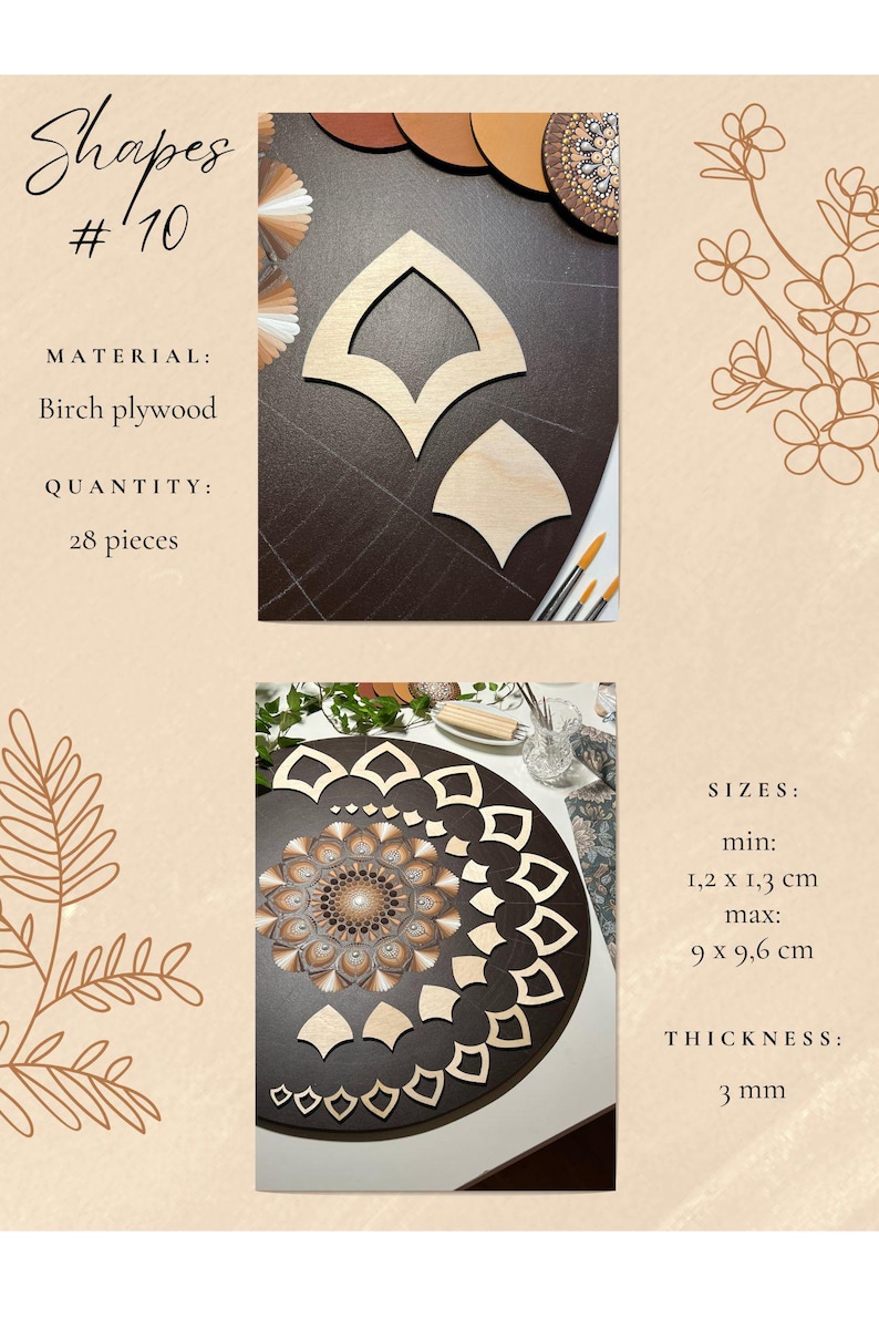 Juegos de plantillas de madera profesionales para dibujar, herramientas de arte de puntos, formas de madera, suministros de arte Mandala, creación de patrones, figuras geométricas, calco. 10. Design #10 28pcs
