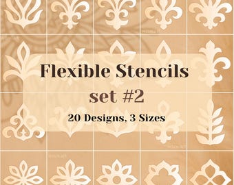 Flexible Stencils Set #2: 20 intricate Designs in 3 sizes. Reusable Stencils for Mandalas, Decorative Patterns, Dot Painting & DIY Art