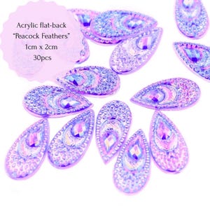 30pcs Acrylic Flatback Peacock Feathers, 1x2cm. Dot art supplies, Mandala art, Acrylic Gems,DIY Crafts and Jewelry Making.4 Colors Available