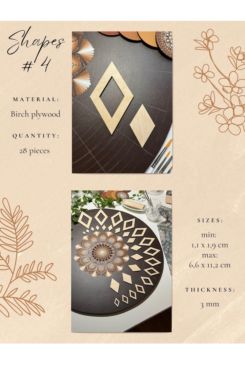 Juegos de plantillas de madera profesionales para dibujar, herramientas de arte de puntos, formas de madera, suministros de arte Mandala, creación de patrones, figuras geométricas, calco. 4. Design #4 28pcs