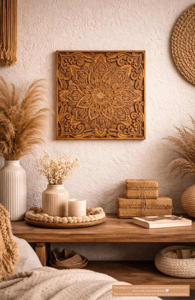 3D Wooden Mandala Wall Art | Layered Birch Plywood Mandala | Boho Home ...
