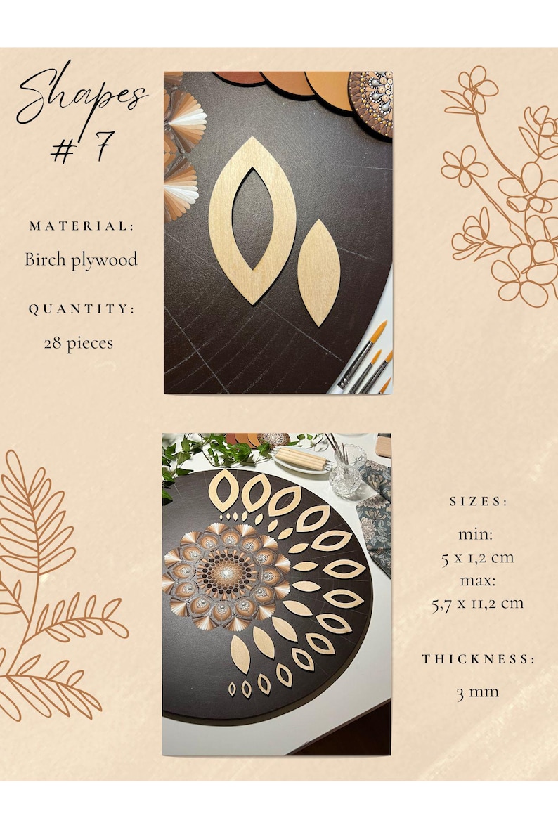 Juegos de plantillas de madera profesionales para dibujar, herramientas de arte de puntos, formas de madera, suministros de arte Mandala, creación de patrones, figuras geométricas, calco. 7. Design #7 28pcs