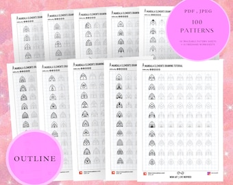 May include: A printable worksheet with 100 mandala elements drawing patterns. The worksheet is divided into 10 sections, each with 10 different patterns. The patterns are all based on a simple arch shape and are designed to be easy to follow. The worksheet is perfect for practicing your drawing skills and creating your own unique mandalas.