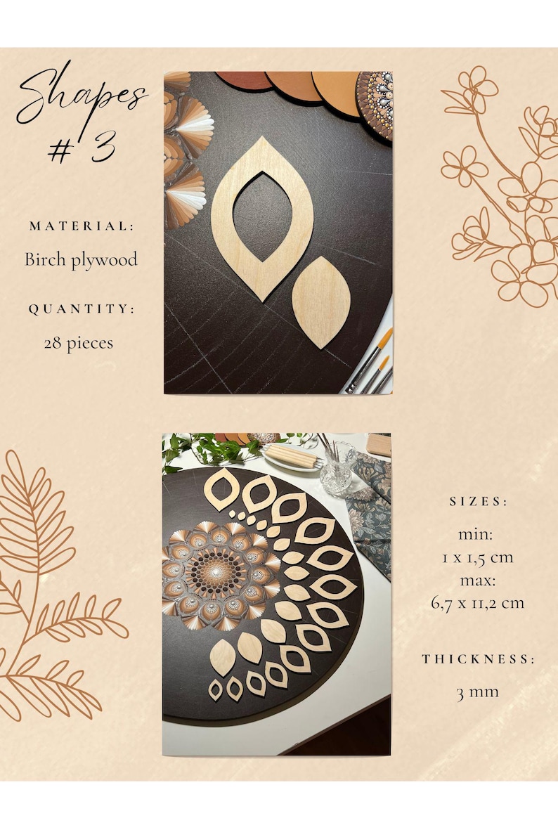 Juegos de plantillas de madera profesionales para dibujar, herramientas de arte de puntos, formas de madera, suministros de arte Mandala, creación de patrones, figuras geométricas, calco. 3. Design #3 28pcs