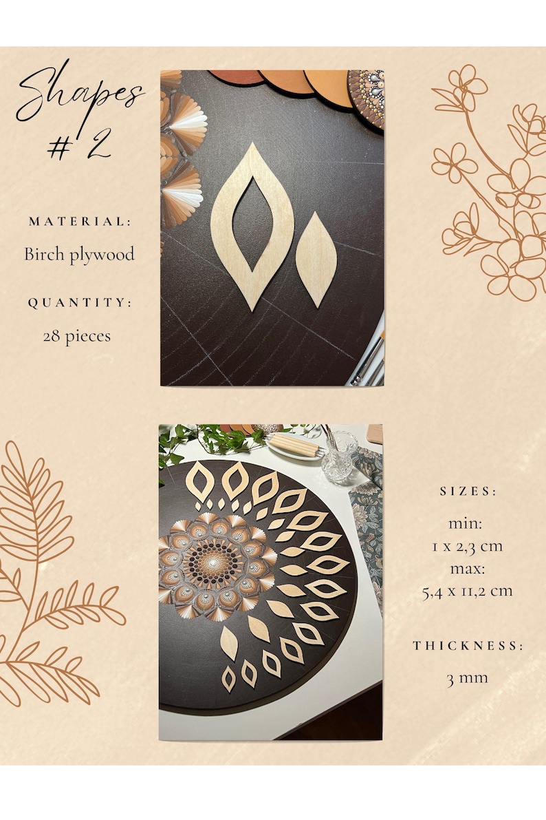 Juegos de plantillas de madera profesionales para dibujar, herramientas de arte de puntos, formas de madera, suministros de arte Mandala, creación de patrones, figuras geométricas, calco. 2. Design #2 28pcs