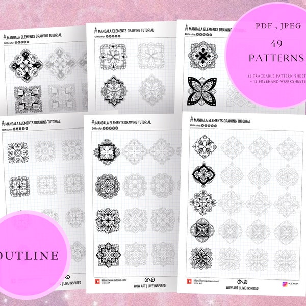 11.Advanced Square Patterns training sheets! Pdf,jpeg. Mandala art, digital paper, instant downloads, handmade, art therapy, calligraphy