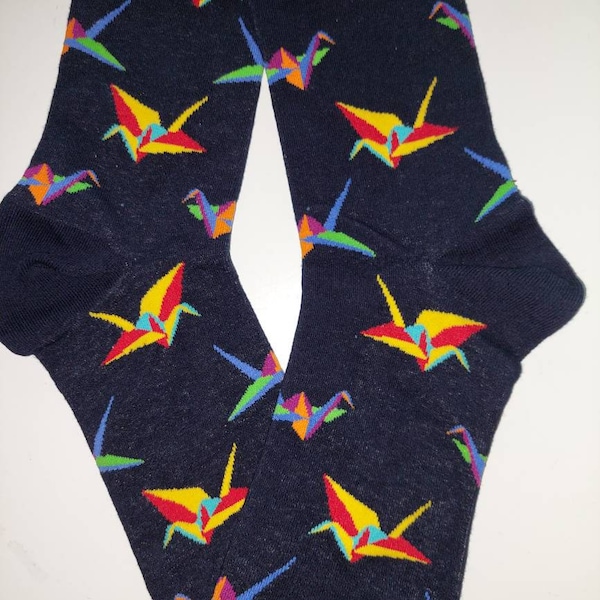 Origami socks. Paper cranes. Colourful soft combed cotton.