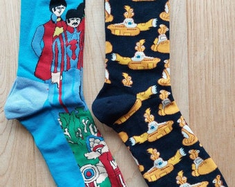 Beatles socks. John, Paul,  George and Ringo. Two pairs. Sgt Pepper and Yellow Submarine.