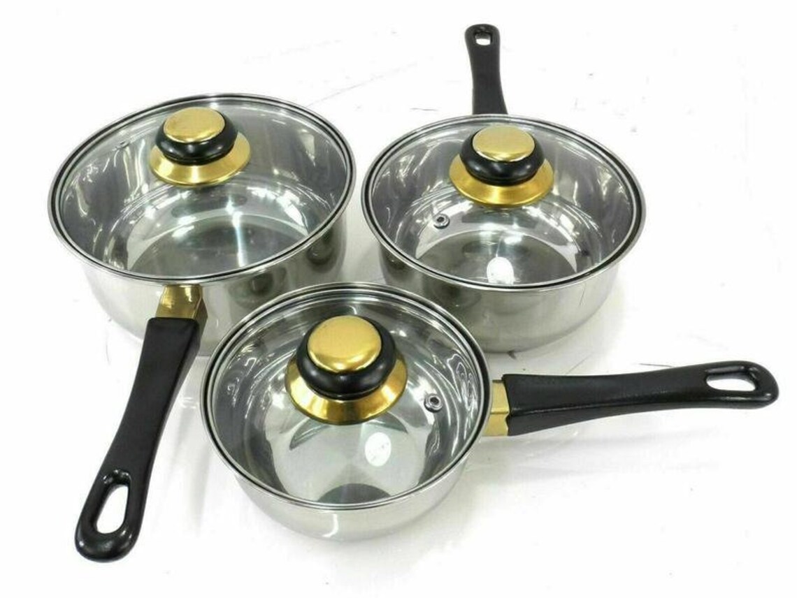 Vintage Style 3 Piece Stainless Steel Pan Saucepan Set Etsy