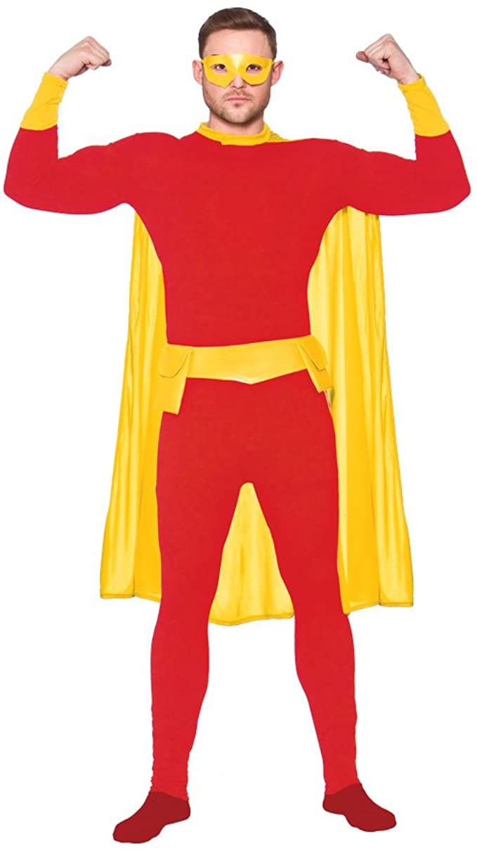 Adults Mens Super Hero Yellow Red Costume Superhero Fancy Etsy