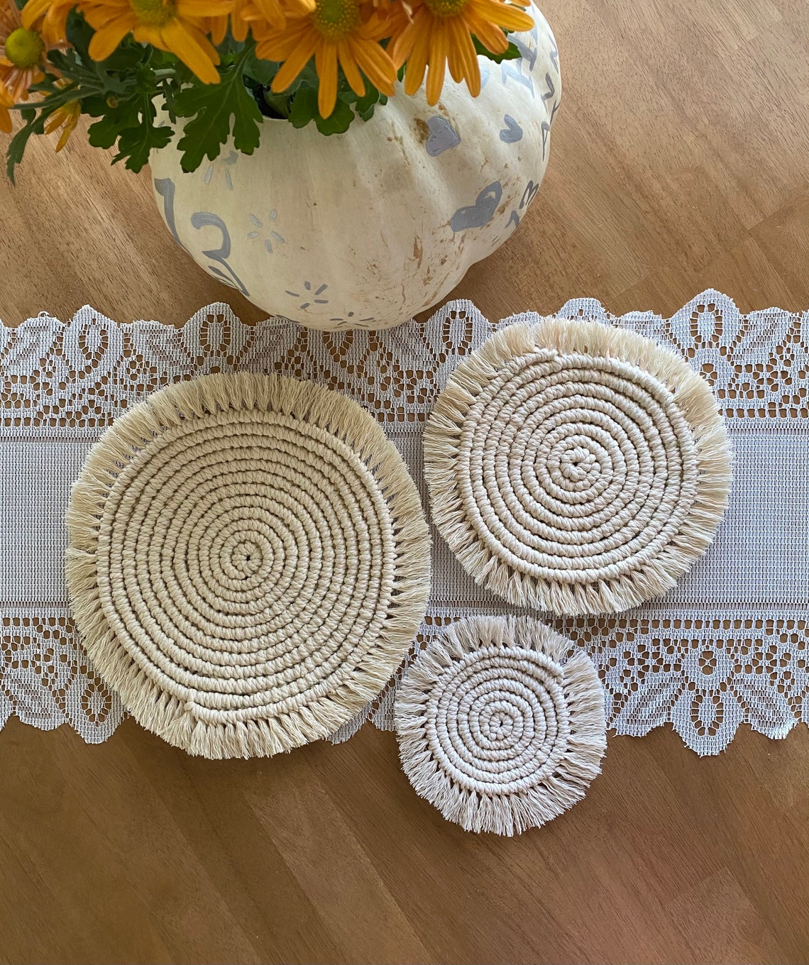 Handmade Macrame Round Placemats Boho Single Sets Gift Etsy