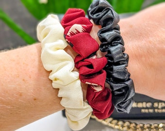 Small Skinny Burgundy, Cream and Black Hair Scrunchie Set