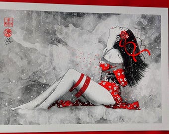 Das Geschenk - Shibari gefesselte Frau mit Kimono - A3 Fine Art Print auf 270gr. Papier
