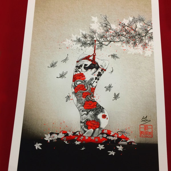À genoux - Impression d'art Shibari - Papier d'art de 270 g