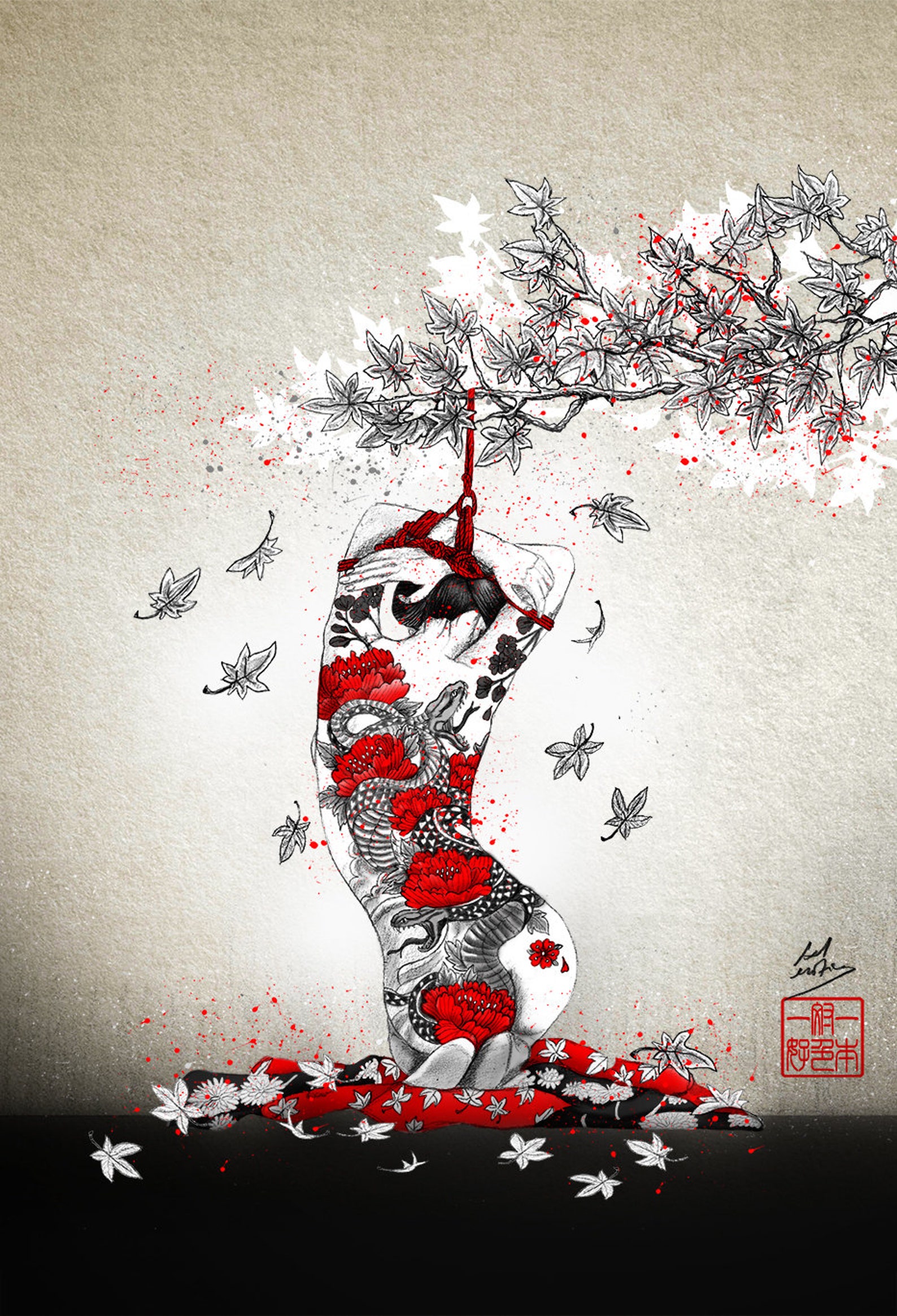 On My Knees Shibari Fine Art Print Fine Art Paper of 210gr Etsy UK