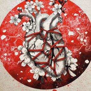 Shibari-hart - Shibari-kunstillustratie FineArt-afdruk