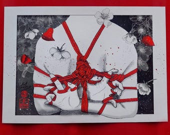 Mani di un uomo legate dietro la schiena con la tecnica shibari - Stampa artistica Shibari