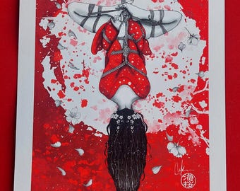 Donna sospesa Shibari - Stampa d'arte Shibari