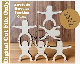 Juegos de apilamiento de madera Hércules SVG DXF PDF Juegos de bloques de equilibrio Juguetes educativos para niños pequeños Bebés Adultos Archivo digital